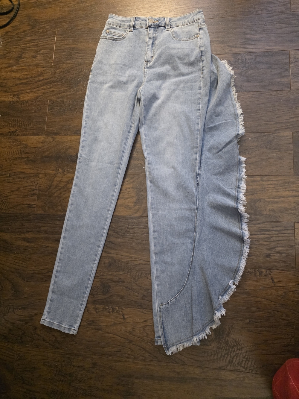 K Jordan Light Blue Skinny Jeans with Asymmetrical Frayed Panel